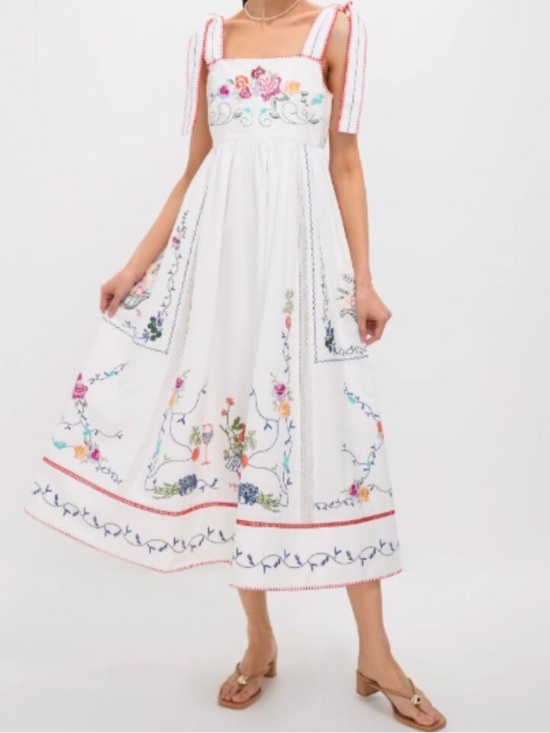 HUNTER BELL Dresses & Skirts - NWT Hunter Bell Women’s Stefy Steffy Embroidered Sun Dress Size 6 Tie Shoulder